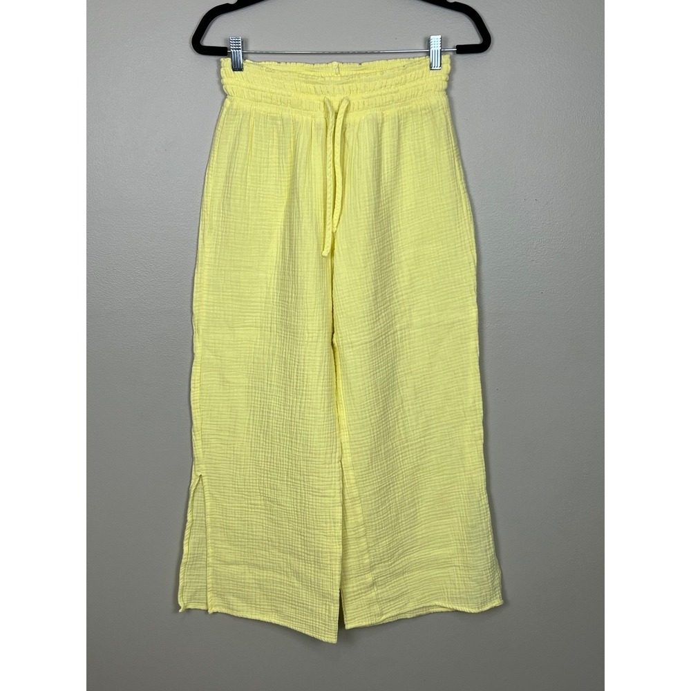 Magaschoni Home Womens Yellow Organic Cotton Gauze Wide Leg Lounge Pants Small
